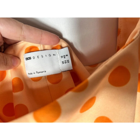 ASOS DESIGN Polka Dot Square Neck Wrap Dress Orange Peach Size 8 NWT - Picture 5 of 9